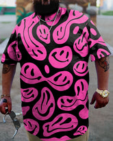 Men's Plus Size Casual Pink Art Emoji Smiley T-Shirt